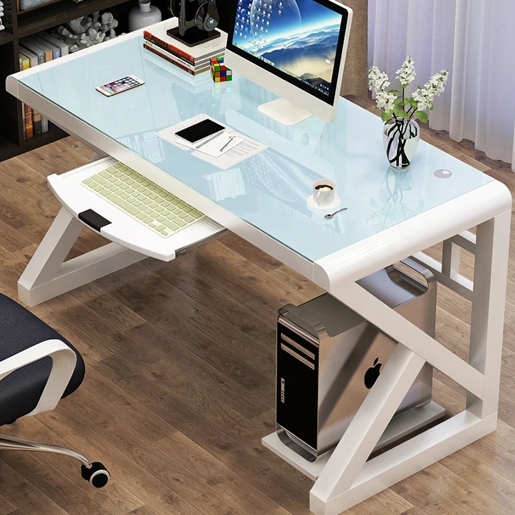 Computer desktop household, simple modern economy type simple toughened glass computer desks