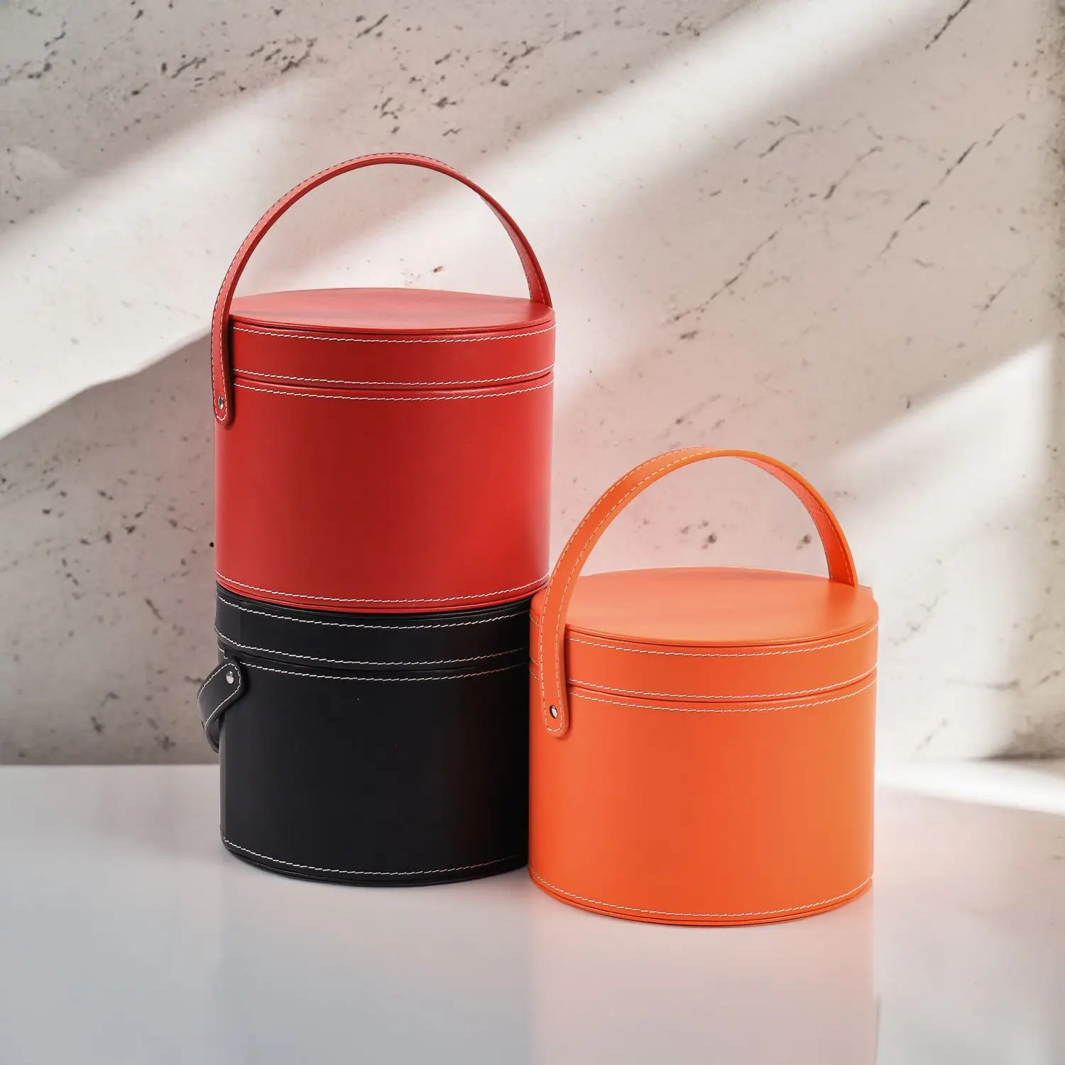 Luxury  3 size PU Leather Box Gift Packaging Round Shape Storage Box Flower Gift Box  for Wedding Occasion