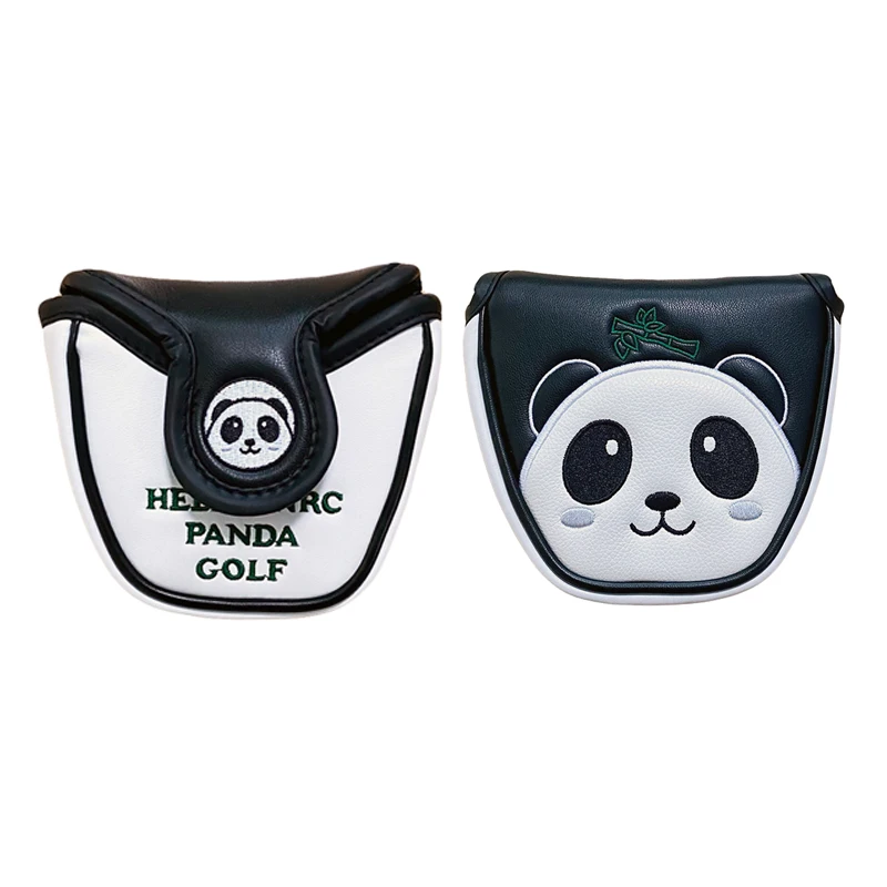 Golf Putter Cover Cute Panda Golf Headcover Magic Tape For Mallet Blade Putter Synthetic Leather Golf Club Head Protector