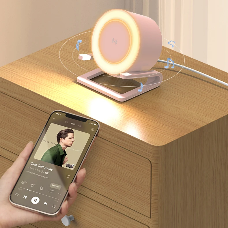 6064Q 2022 private mold 4 in 1smart table lamp 3 grade led 15W smartphone mobile phone wireless fast charger bt speaker