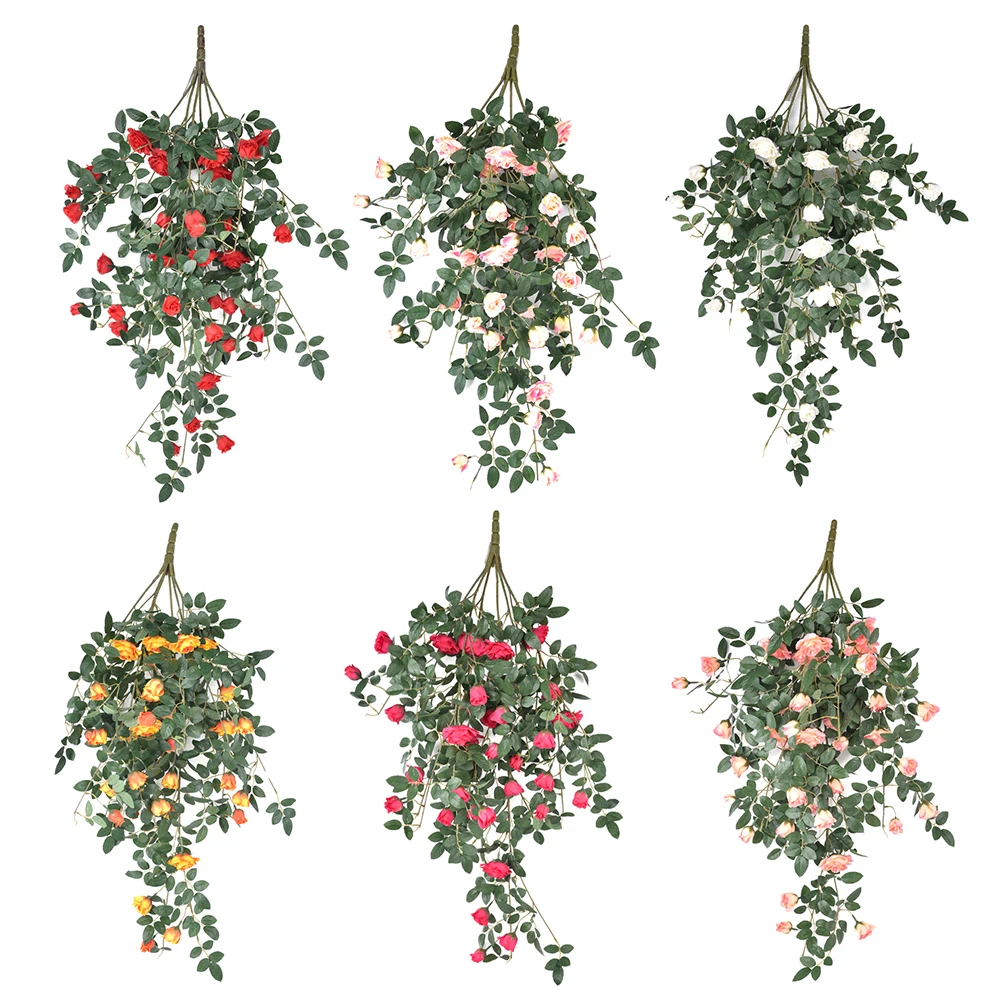 Wedding decor ceiling hanging flowers vine leaves artificial plants bougainvillea silk roses