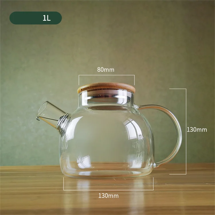 wholesale transparent 2 in 1 tea maker bamboo lid borosilicate 600ml 1000ml 1500ml 1800ml glass teapot flower tea