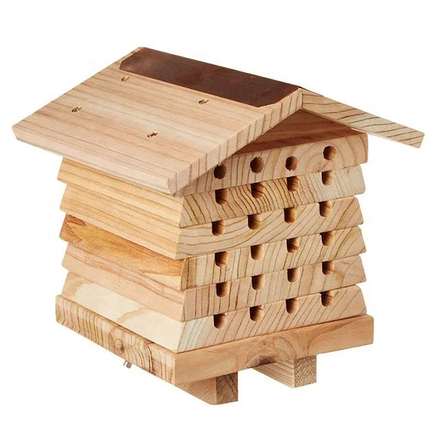 Custom logo and packaging cheap eco friendly wooden mason bee house; Wholesale craft gift product bird house nest aviary