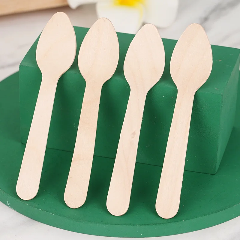 disposable biodegradable customized logo 140mm 160mm wooden cutlery wooden spoon