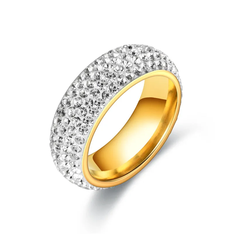 Wholesale 18k Gold Plated Stainless Steel Clay Pave Crystal Couple Rings Titanium Steel Diamond Wedding Ring