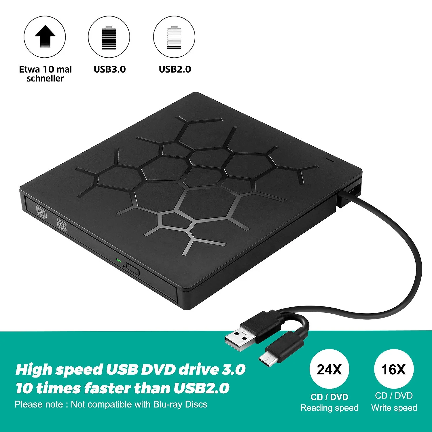 Новый тонкий внешний привод 9 5 мм для CD/DVD с USB 3 0 и Type-C VCD/DVD/CD -ROM/-R/ + R /-RW устройство