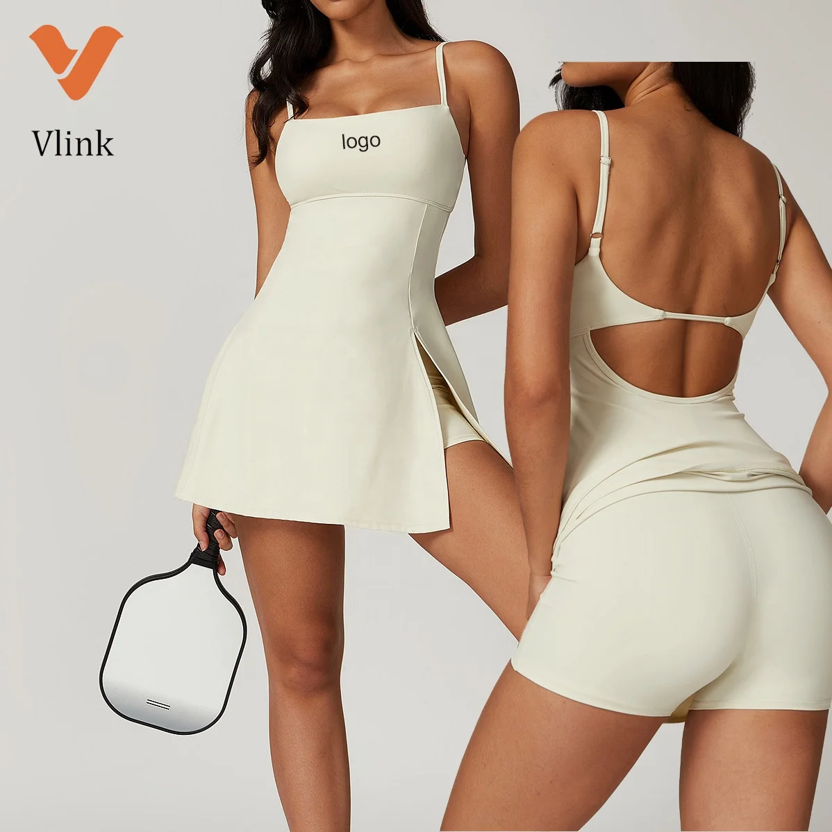 2024 Vlink новое женское белое цельный индивидуальный логотип сексуальное теннисное платье с открытой спиной ультрафиолетовая спортивная одежда для йоги