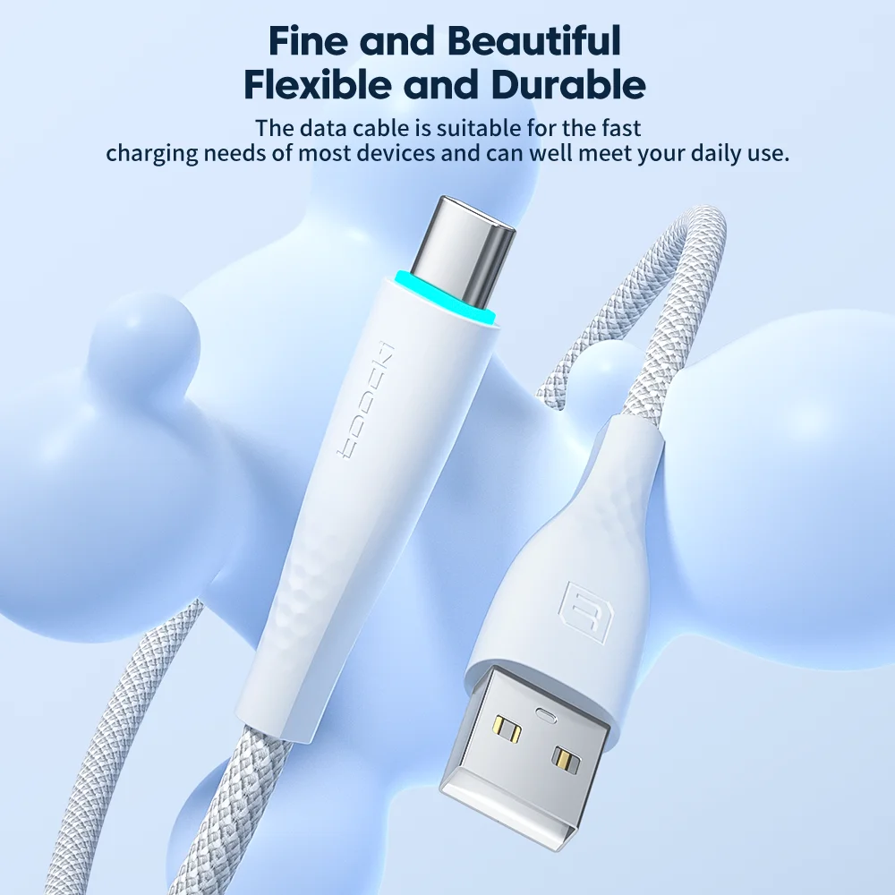 Toocki USB A to Type C Quick Charging Cable White Color Pure Copper Type C Cable Fast Charging