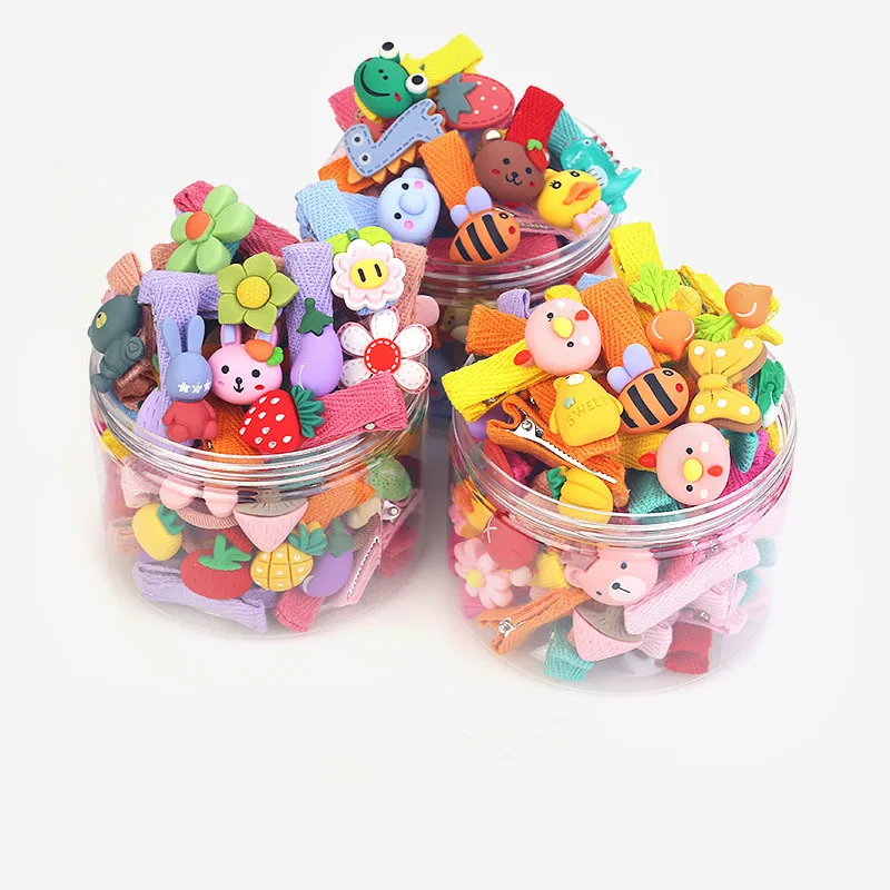 26pcs Cute Cartoon Hairpin For Baby Girl Hair Accessories Gift Box Wrapped Fabric Safe No Hair Damage Handmade Cloth BB Clips