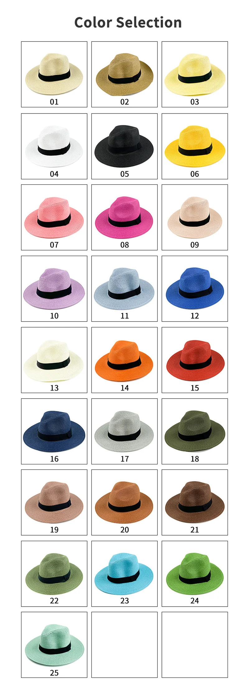 Summer foldable straw hat bucket 2024 bands custom logo large brimmed Lafite Panama straw hat