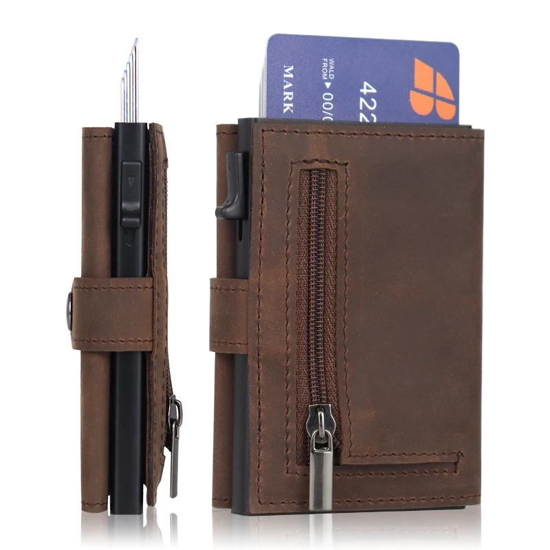 Wholesale metal credit card holder aluminum card wallet rfid slim leather alloy card case