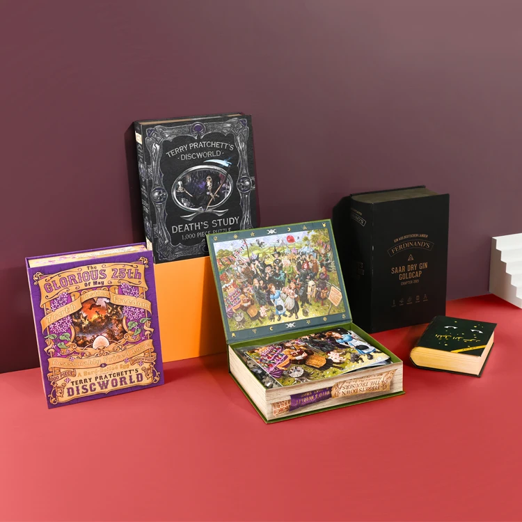 Factory Custom Cardboard Gift Luxury Adult Game 1000 Pieces Jigsaw Puzzle In Book Shape Box