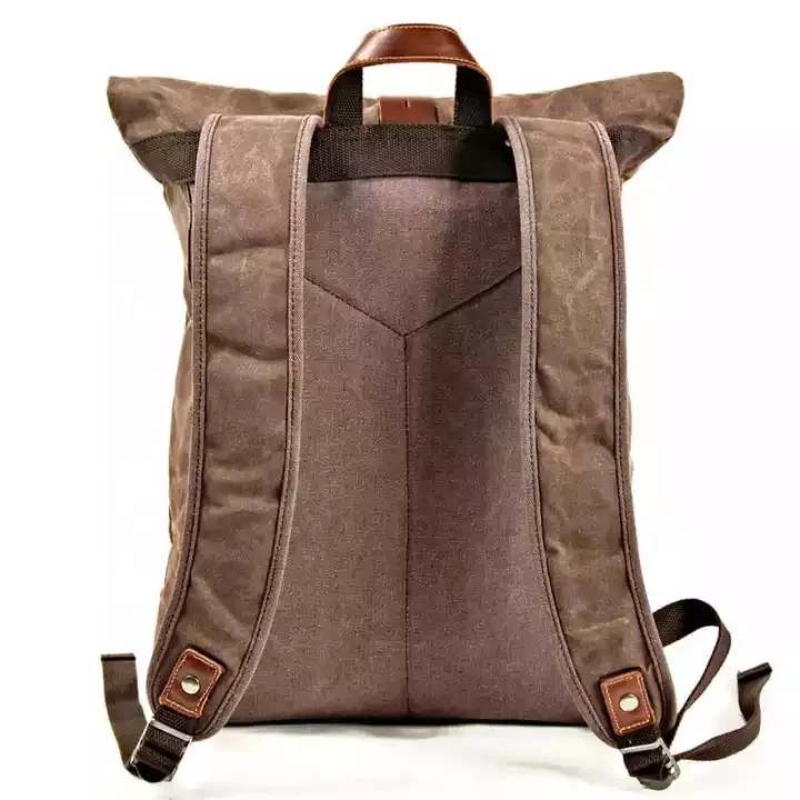 Travel leather roll top Backpack Bags Waterproof Waxed Canvas Crazy Horse Leather College Other Laptop Backpacks for Men