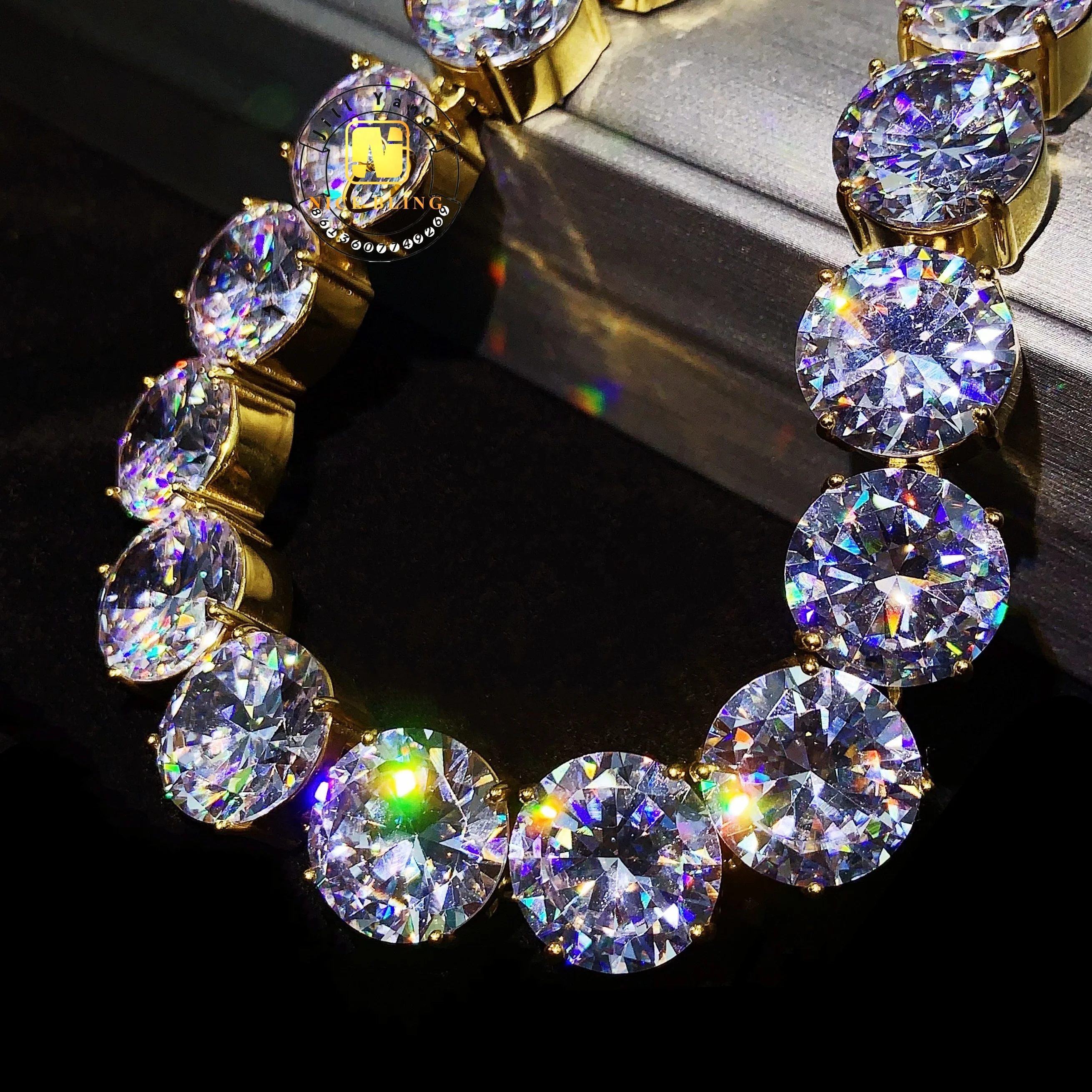 HUGE SIZE Super Big Stone Tennis Chain 15mm Quality Cubic Zirconia Surgical Steel Jewelry Hip Hop Necklace Manufacturer