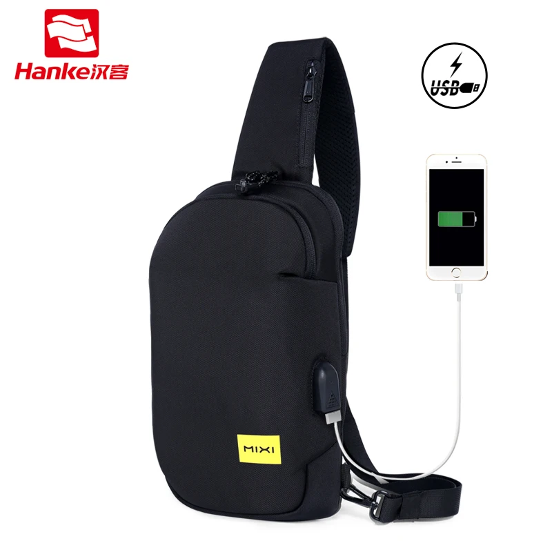 MIXI Wholesale Waterproof Men Anti-theft Messenger Shoulder Chest Crossbody Bag Side Sling Bag with USB