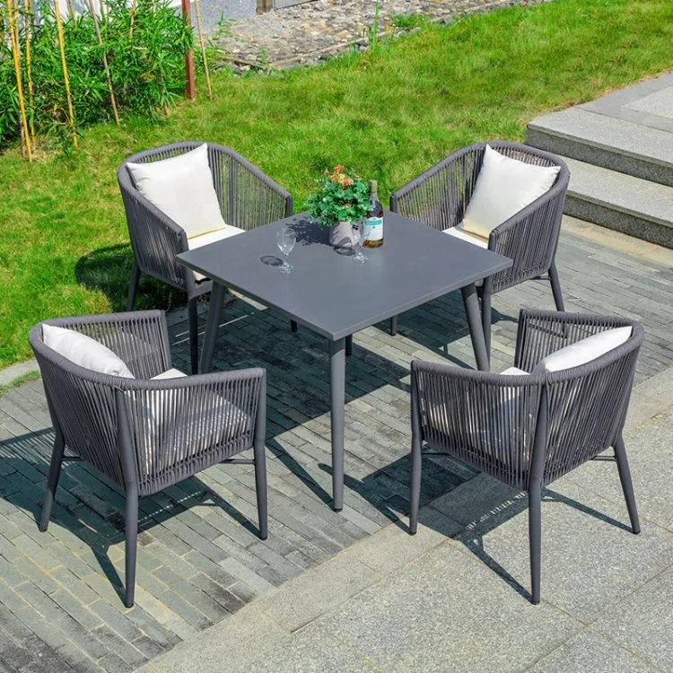 Outdoor Aluminum Dining Table And Chair Set Solid Wood Teak Rattan Garden Wooden Table Chair General Use Outdoor Furniture