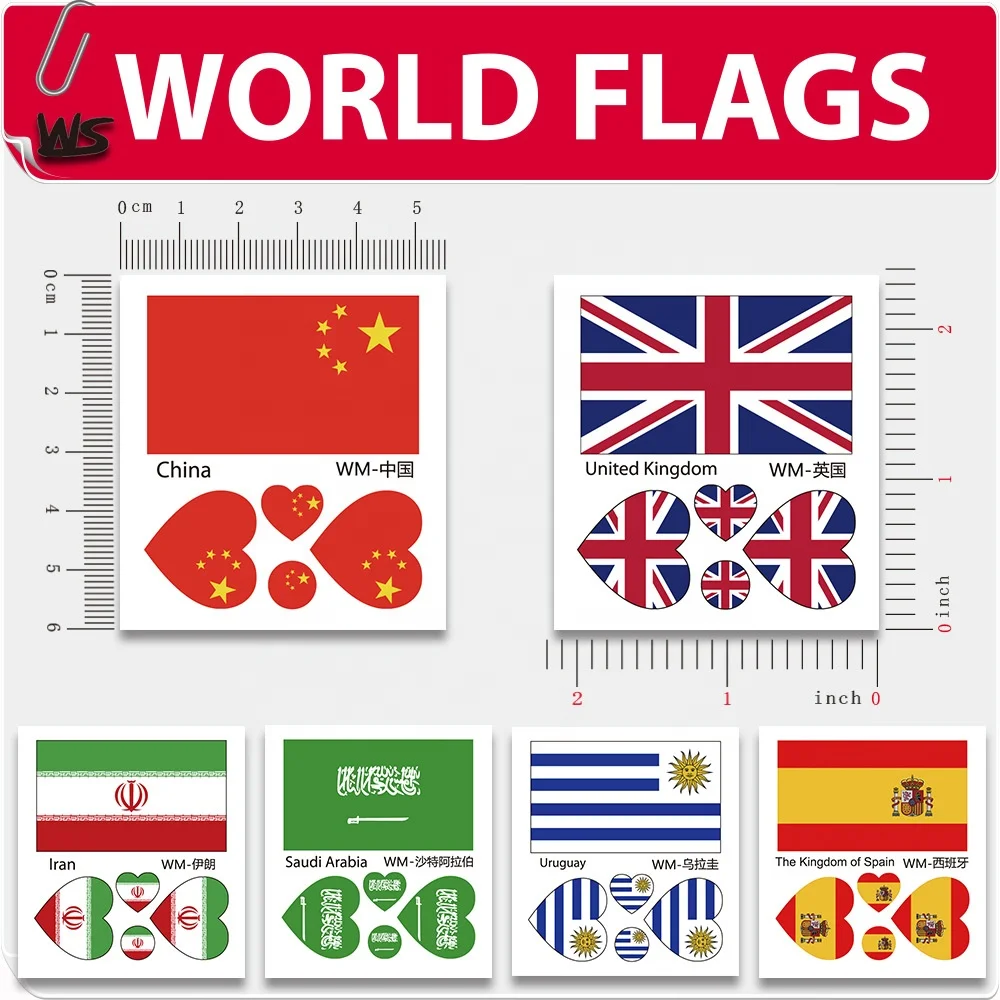 New Face Heart Waterproof Sweat Fans European World Cup Club Football National Flag Sticker