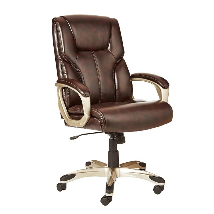Free Sample Factory Price Metal Base Silla De Oficina Brown Desk Visitor Meeting Manager Office Chair with Flip up Armrests
