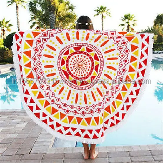 Indian Handmade Mandala Indian Mandala Round Beach Throw Tapestry India Towel With Tassel Round Wall Hanging Tapestries Tapestry