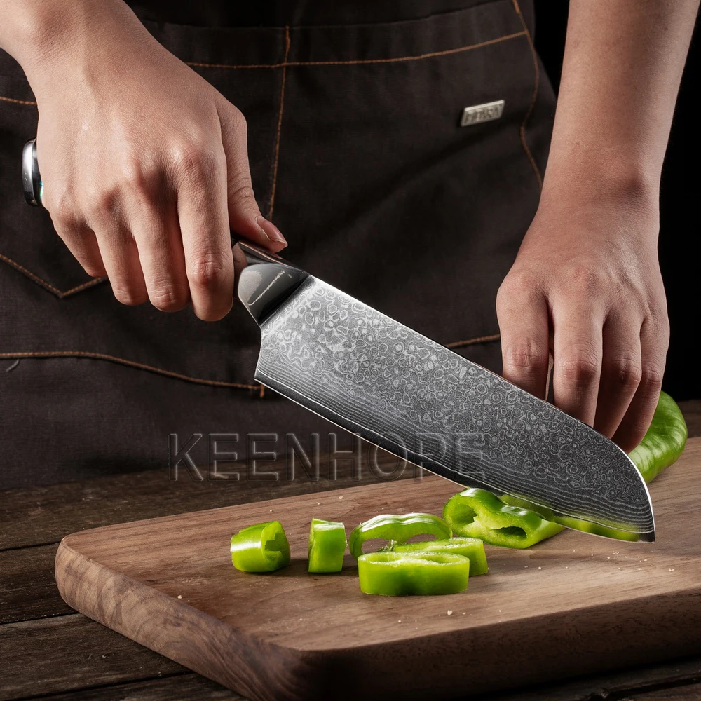 7-дюймовый нож Santoku дамасский кухонный для мясника с 67 слоями VG10 10Cr15CoMoV обвалочная ручка морского ушка 2 шт. MOQ