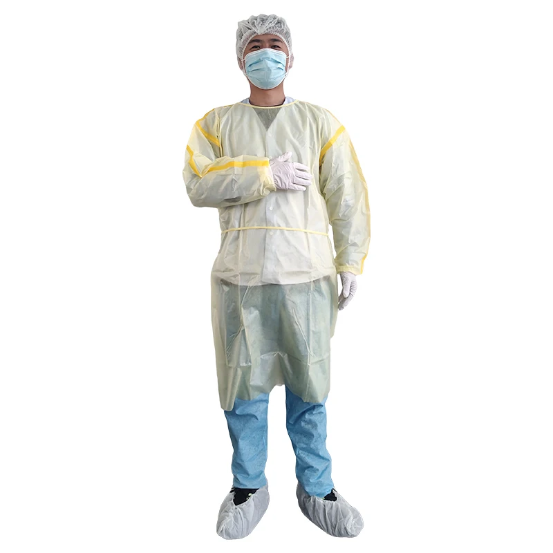 Impermeable Disposable CE Level 1/2/3 Isolation Gown PP+PE Nonwoven with Elastic Knitted Cuffs