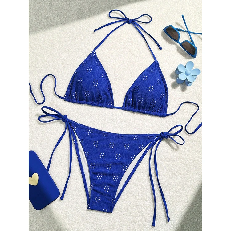 Hot Sex Mature Women Bikini Sexy Triangle Bikini v Neck Lace up Floral Bikini Swimsuit High Waisted Two Piece Wholesale