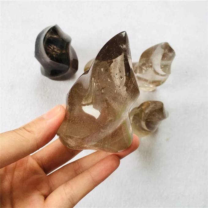 top quality polished dark tea smoky crystal quartz flame for healing