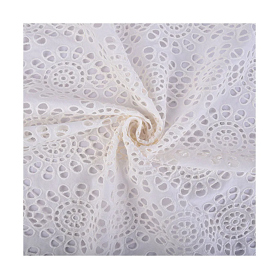 Symmetrical openwork embroidered eyelet Hollowed-out cotton flower eyelet embroidery fabric luxury  for sleeveless dress
