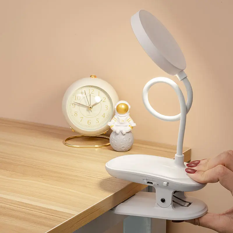 Прямая продажа с фабрики круглая лампа для чтения зажимом регулируемый угол зарядка через USB светодиодная настольная тремя режимами затемнения