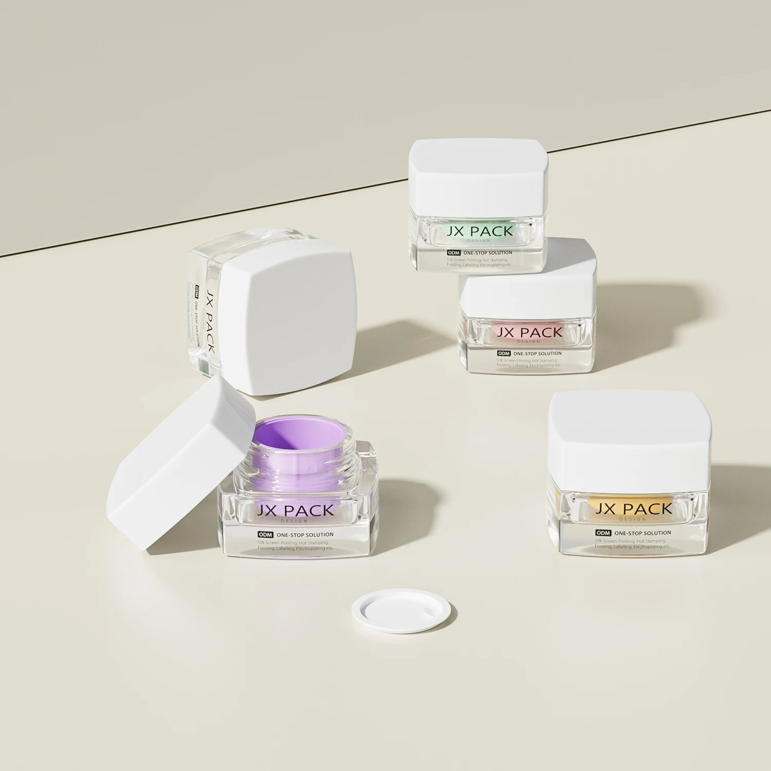Wholesale 15g 25g refillable skincare cream container packaging eco friendly green custom square glass cosmetic jars with lid