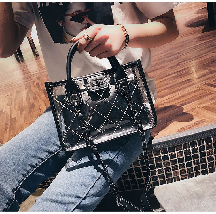 Eco Vegan Pu Leather Stylish Ladies Clear Jelly Clutch Purse Shoulder Bag Tote Transparent Handbags Sets 2 In 1 For Women