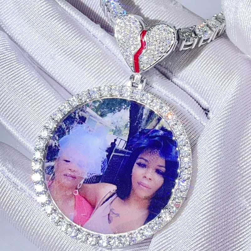 Guangzhou Shining Jewelry VVS Moissanite Iced out Broken Heart Bail Custom Photo Pendant