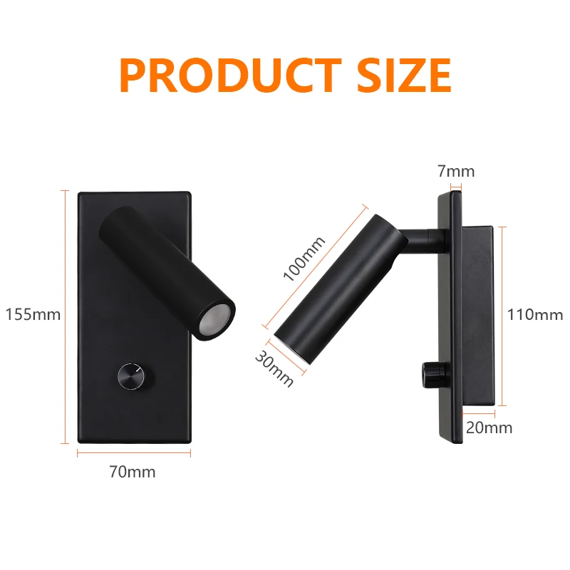 3W Led  Dimmable led book light Adjustable Folding Indoor Reading Bedside Lamp For  Bedroom Hotel Wall Sconce