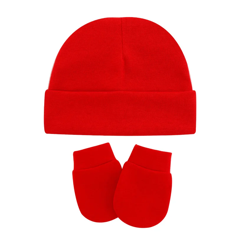 A Hat For Newborns Anti-Scratch Set Baby Beanie Hat Solid Color Hood Baby Hats Baby Products