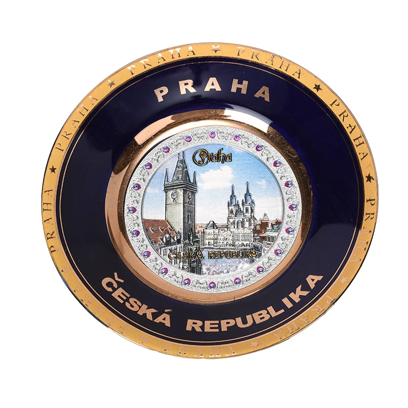 OEM Custom Logo Handmade Bulgaria Luxury Porcelain Austria Plate Rome Personalized Black Praha Ceramic Craft Plate