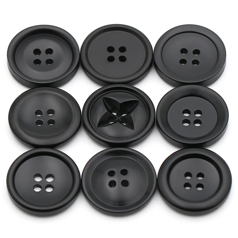 Customized Recycled Plastic Resin 4 Hole Button, Black Color Buttons For Clothes