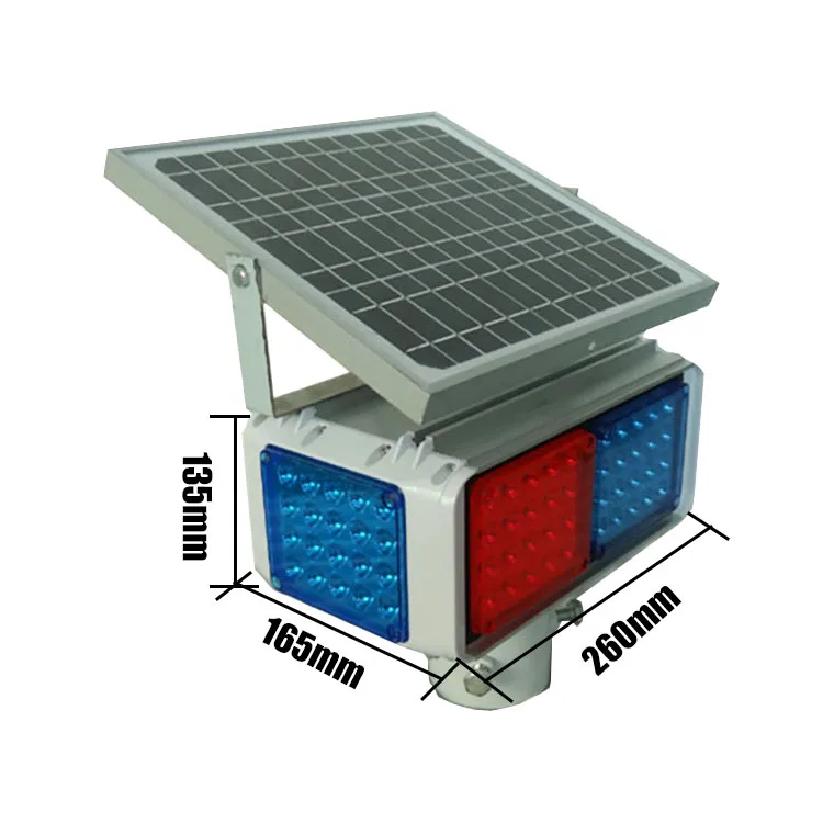 12V Rechargeable LED Solar Strobe Light Waterproof All Sides Traffic Lights Outdoor Red and Blue Flashing Warning Lights