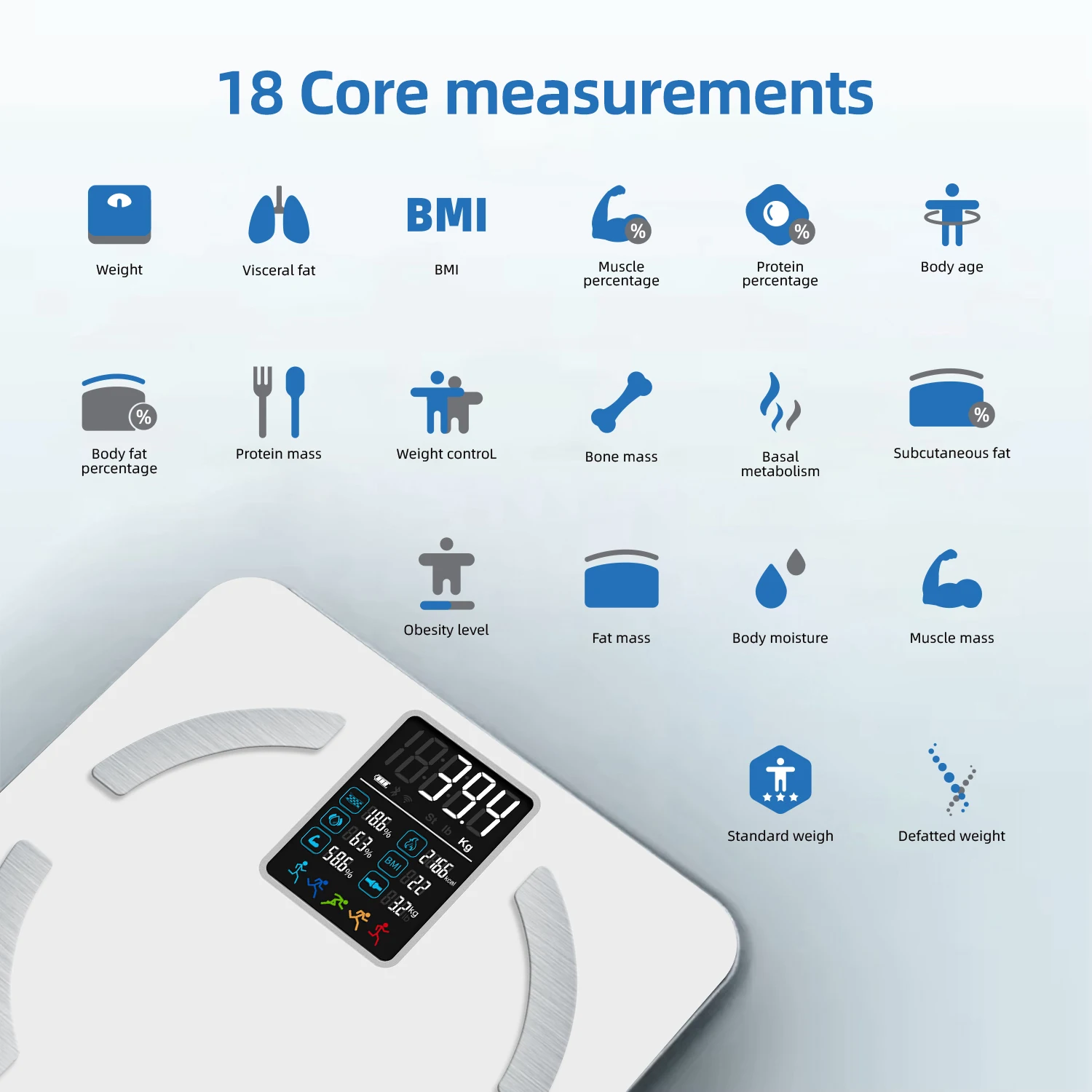 Fashionable Big Screen Tempered Glass Panel BT Body Fat Scale Smart Scale For Body Weight And Fat Digital