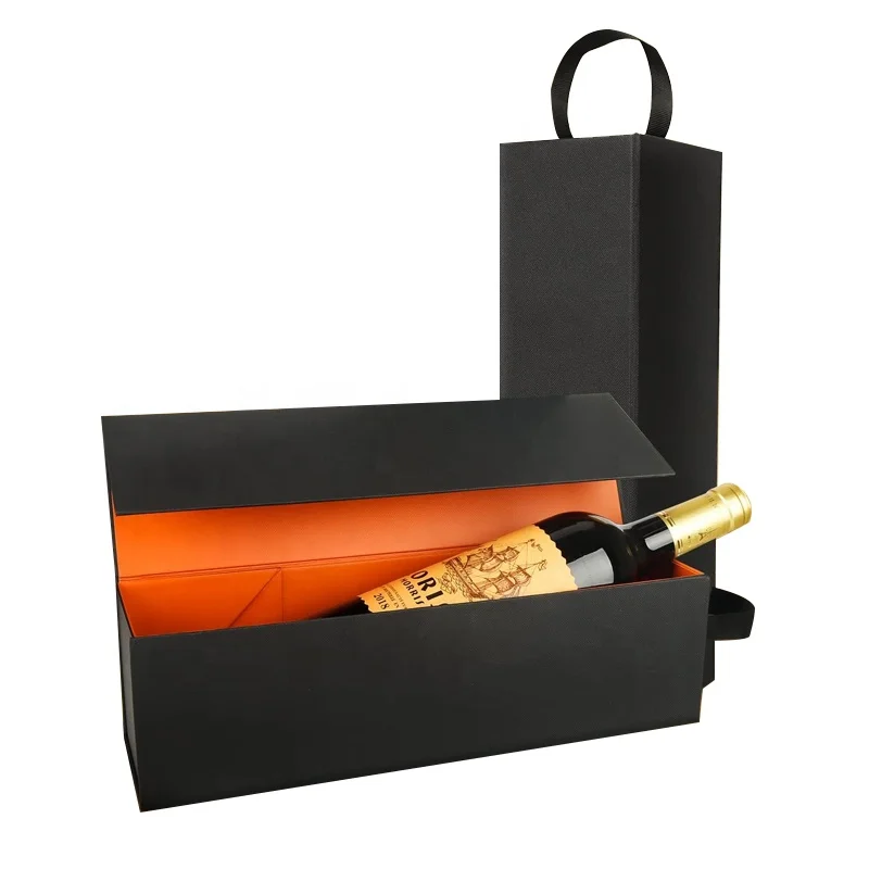 Custom recyclable black Rigid Cardboard Liquor Packaging Boxes Champagne Whisky Red Wine magnetic foldable Paper Gift Box