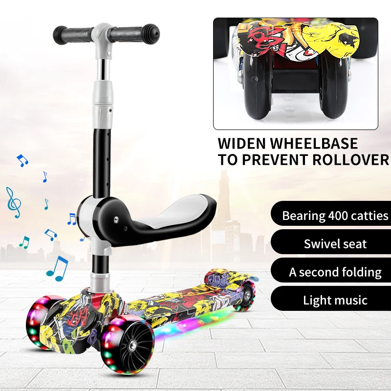 Scooter children 1-2-3 6 year old girl Princess baby 3-in-1 can sit on kids pedal slide scooter