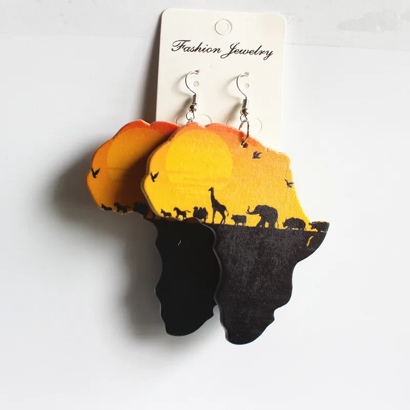 Wholesales fashion drop painted Africa wooden drop african map earings for women
