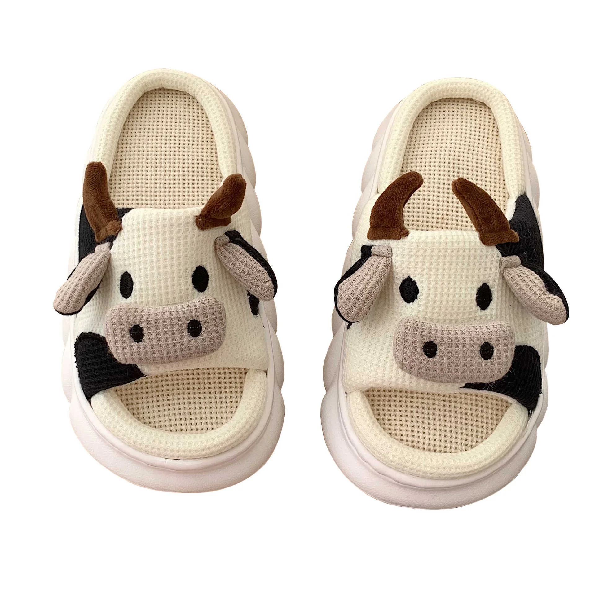 2023  Wholesale Girl Cute Cartoon Cows Cotton  Summer Non-slip Fashionable Soft Home Slippers