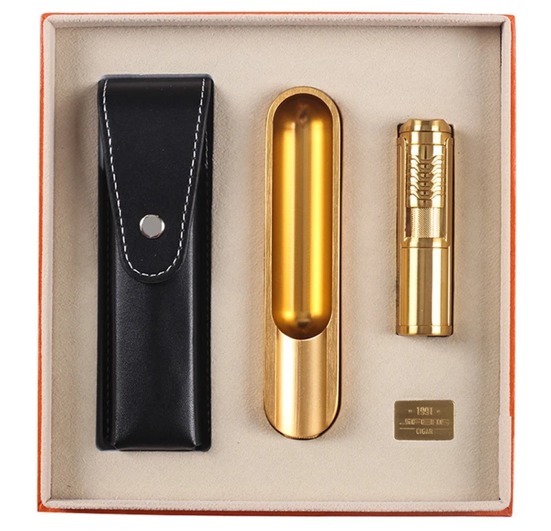 3 in 1 Metal Cigar Ashtray With Punch Tool Ash Slot Single Cigar Holder Lighter Ash Tray Outside Travel Ashtray for Men Gift