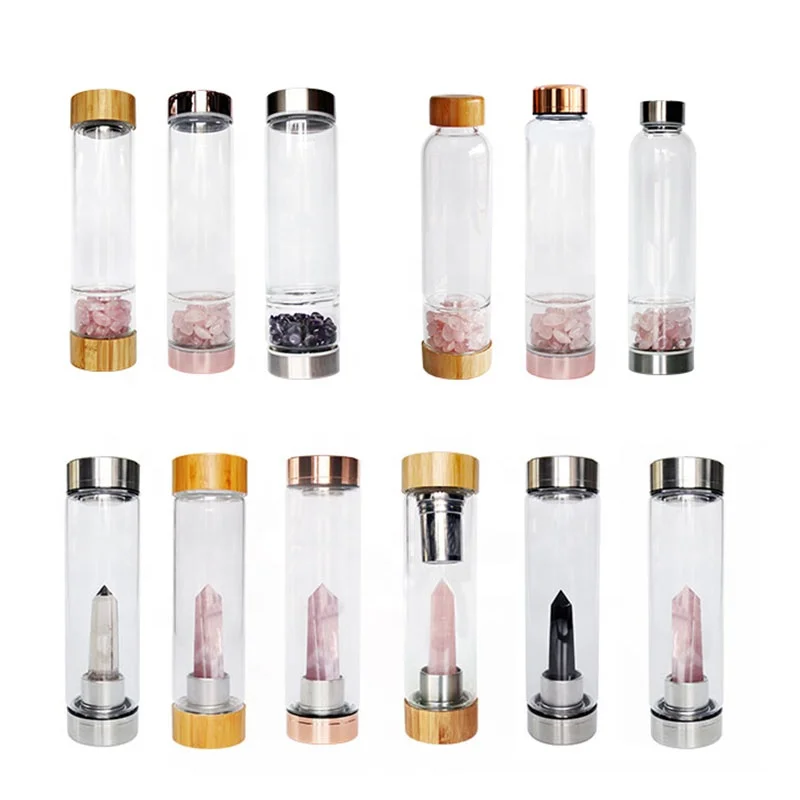new style Natural Crystal Glass Water sport  Bottles Colorful Crystal Infused Glass bottle