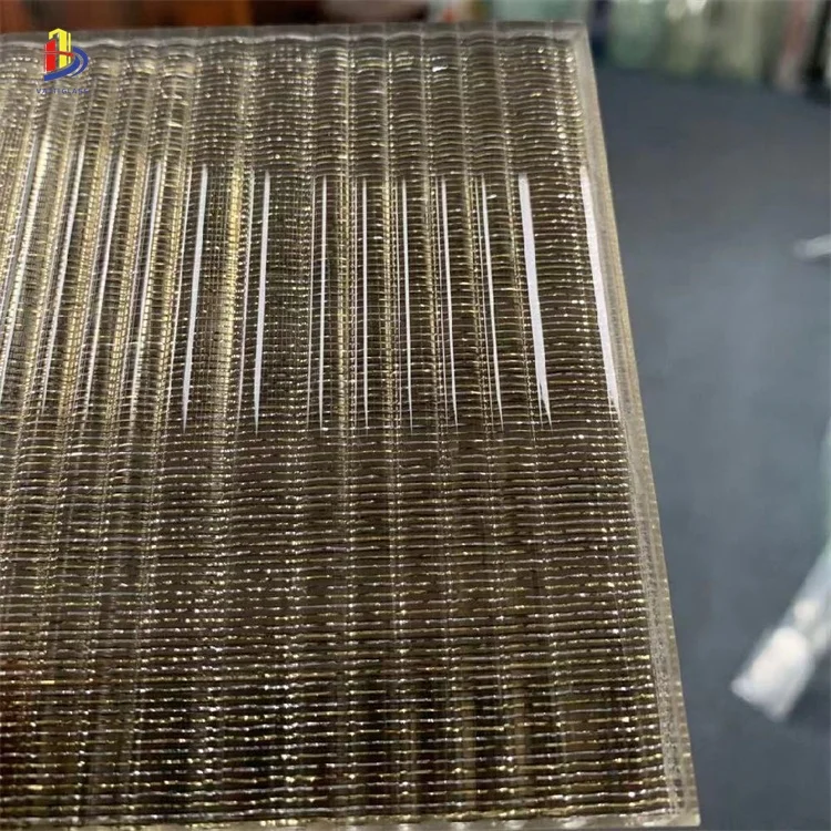 Decorative fluted laminated textured wired glass with fabric