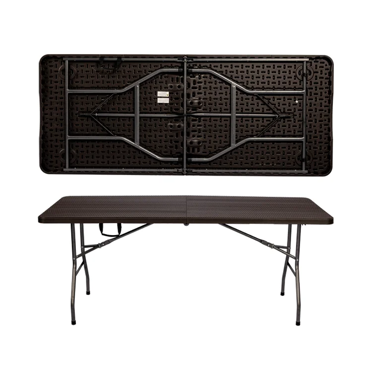 Rattan Di Design Colore Nero 6ft 72inch Black Color HOT SALE HDPE Outdoor Camping Plastic Foldable Table with Rattan Design