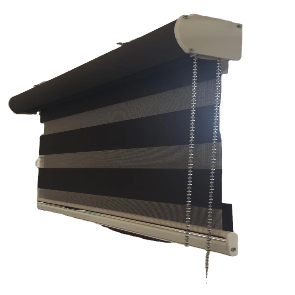 best quality customized full blackout zebra blind for window day light combi blind shade  with valance and curved bottom line