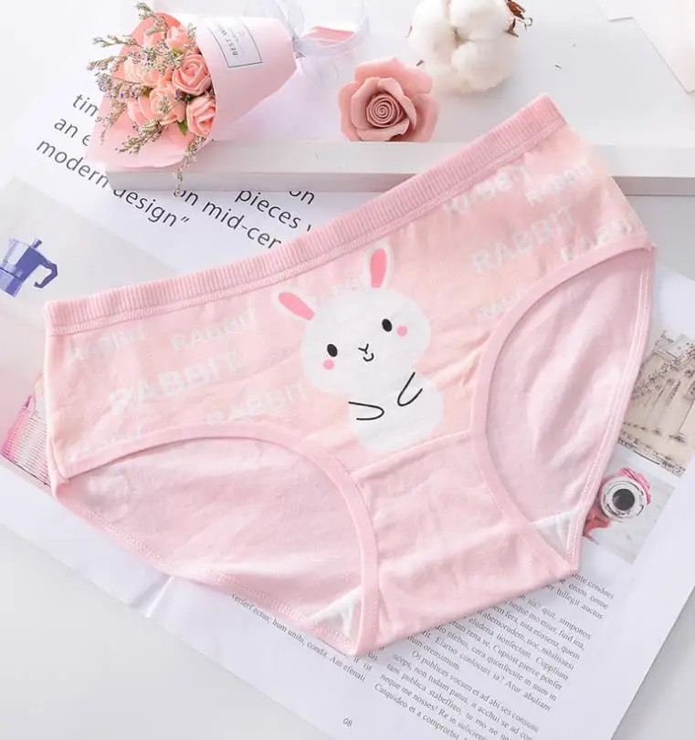 
Hot sale New 4pcs Teenage Panties Rabbit Underpants Young Girl Briefs Comfortable Cotton Pink Panties 