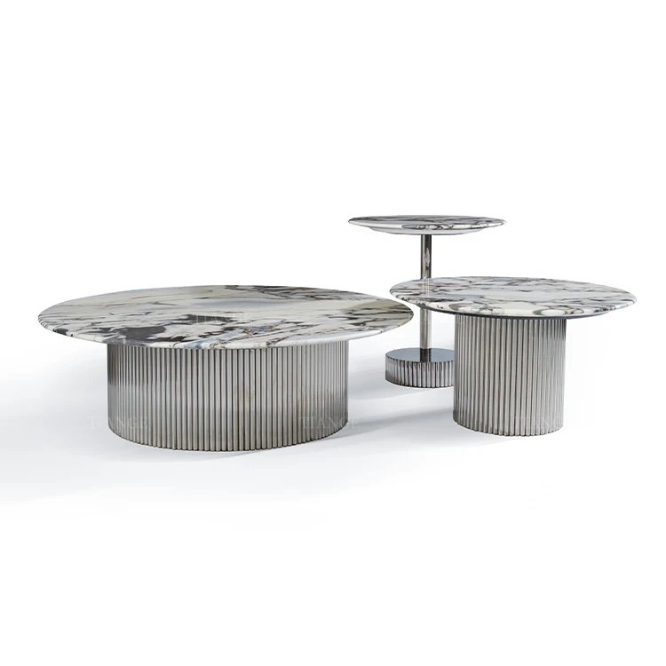 Modern Silver Stainless Steel Different Height Round Coffee Tables
