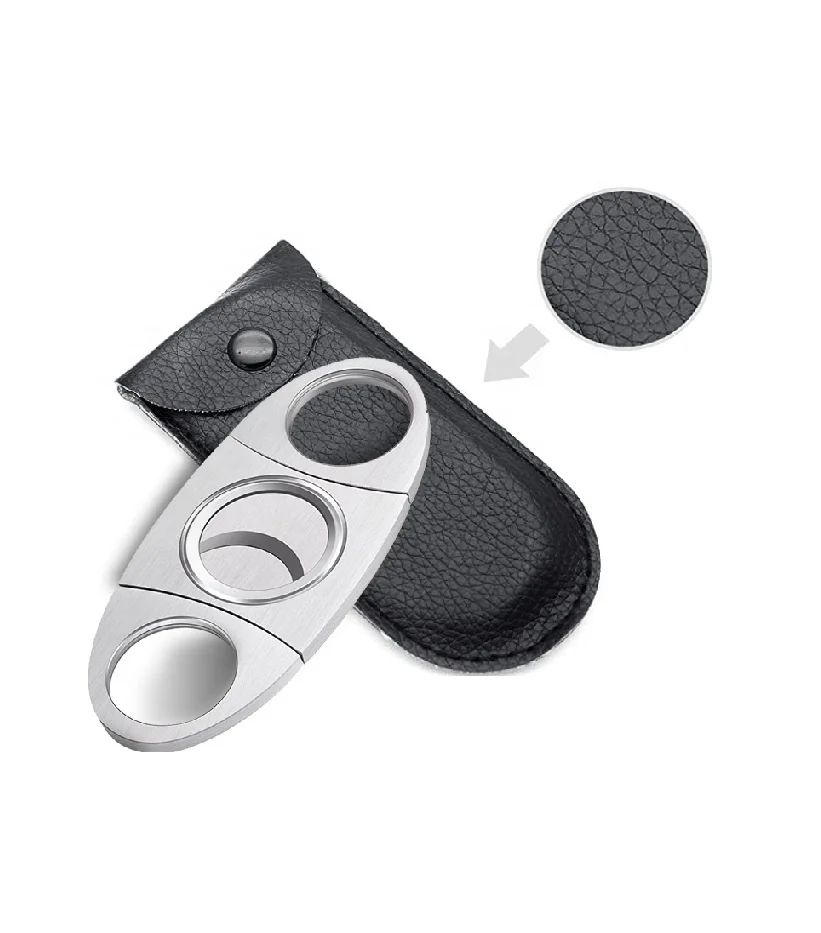 Wholesale Custom Classic Metal Stainless Steel Cigar Cutter with Leather Bag